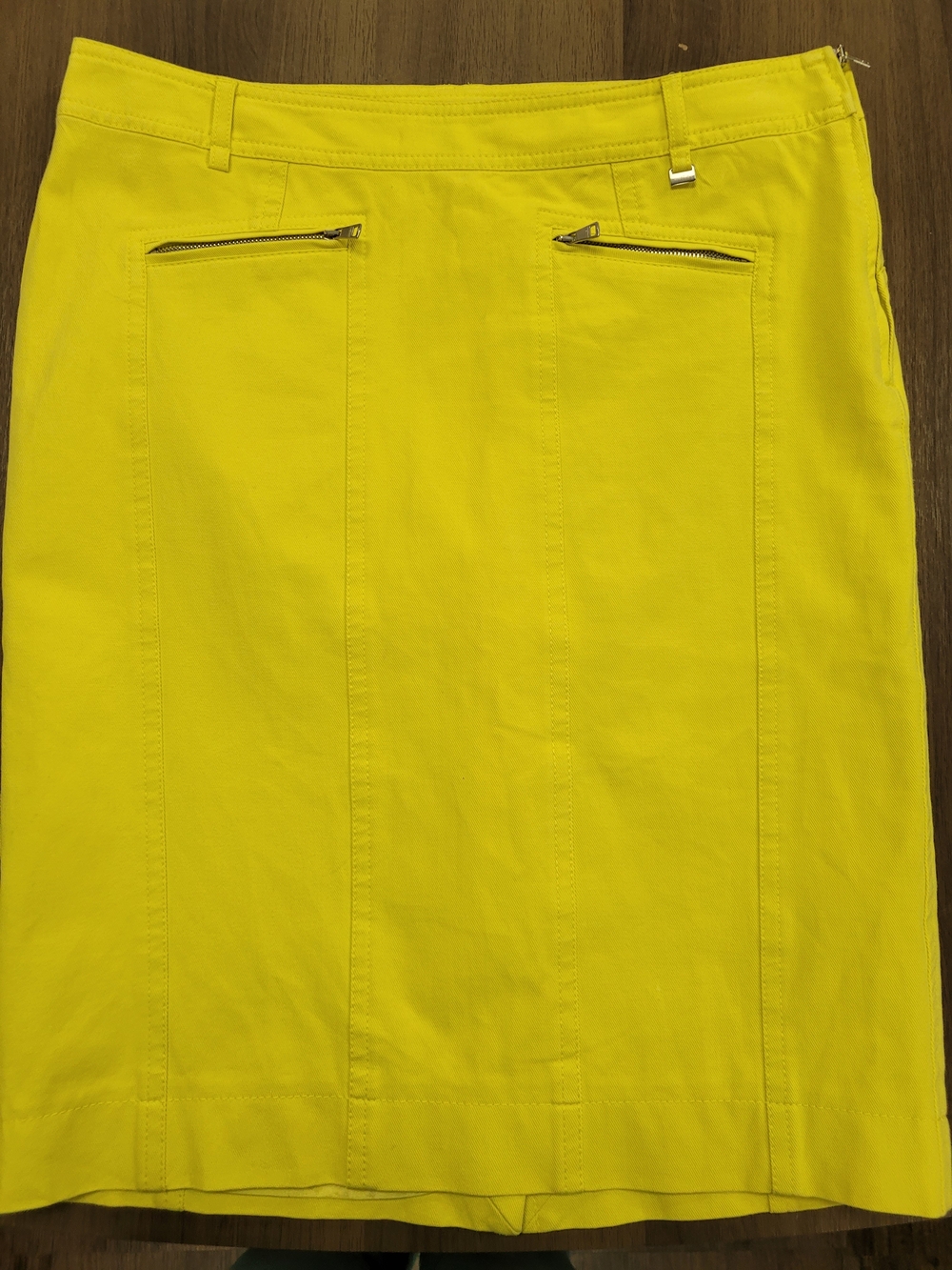 Marc Cain Bright Yellow Pencil Skirt with Zip Pocket Accents